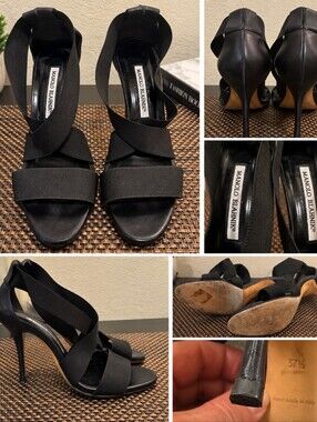 Manolo Blahnik Black Crisscross Strap Heels